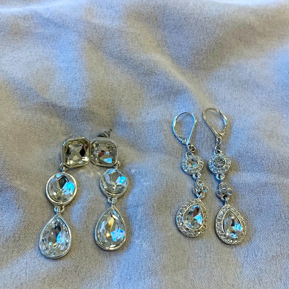 *2 for 1* long silver crystal earrings